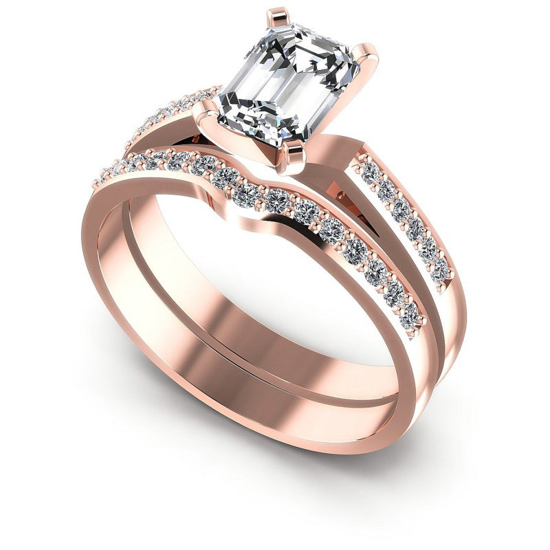 Round And Emerald Cut Diamonds Bridal Set in 18KT White Gold
