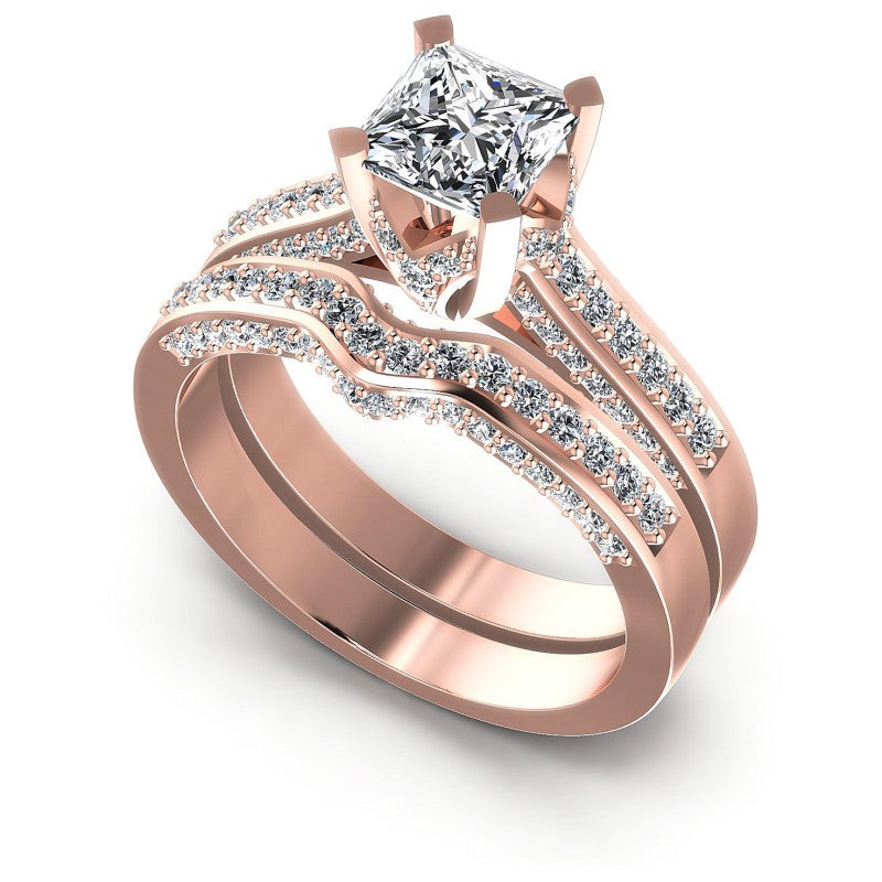 Round And Princess Cut Diamonds Bridal Set in 18KT White Gold
