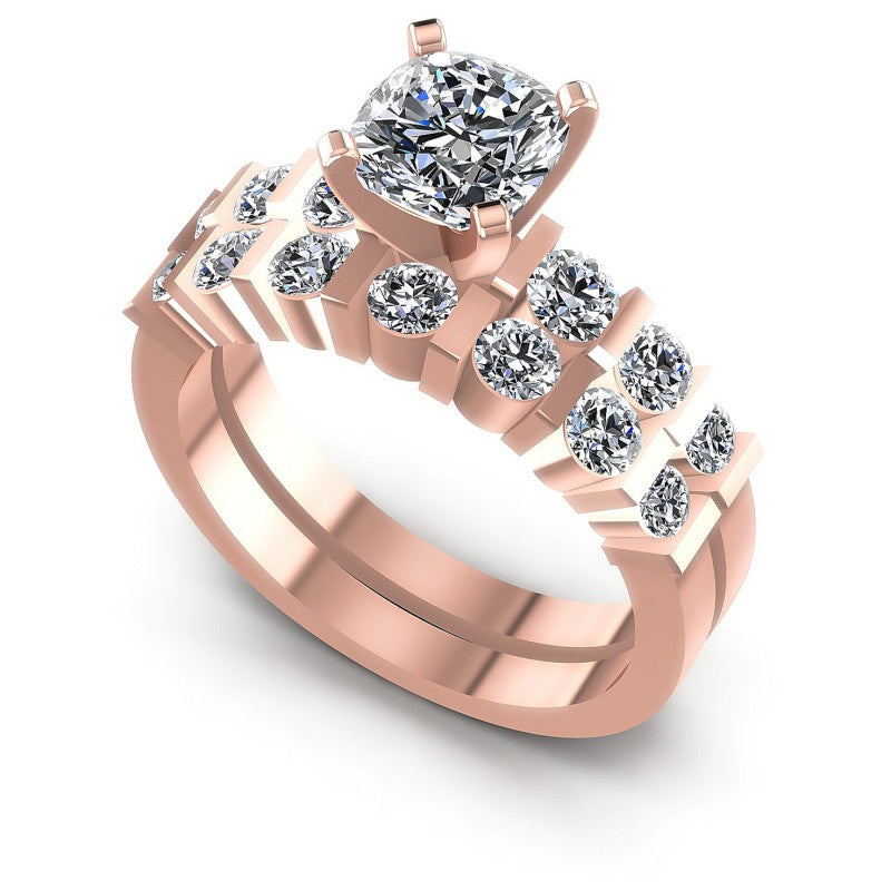 Round And Cushion Cut Diamonds Bridal Set in 18KT White Gold