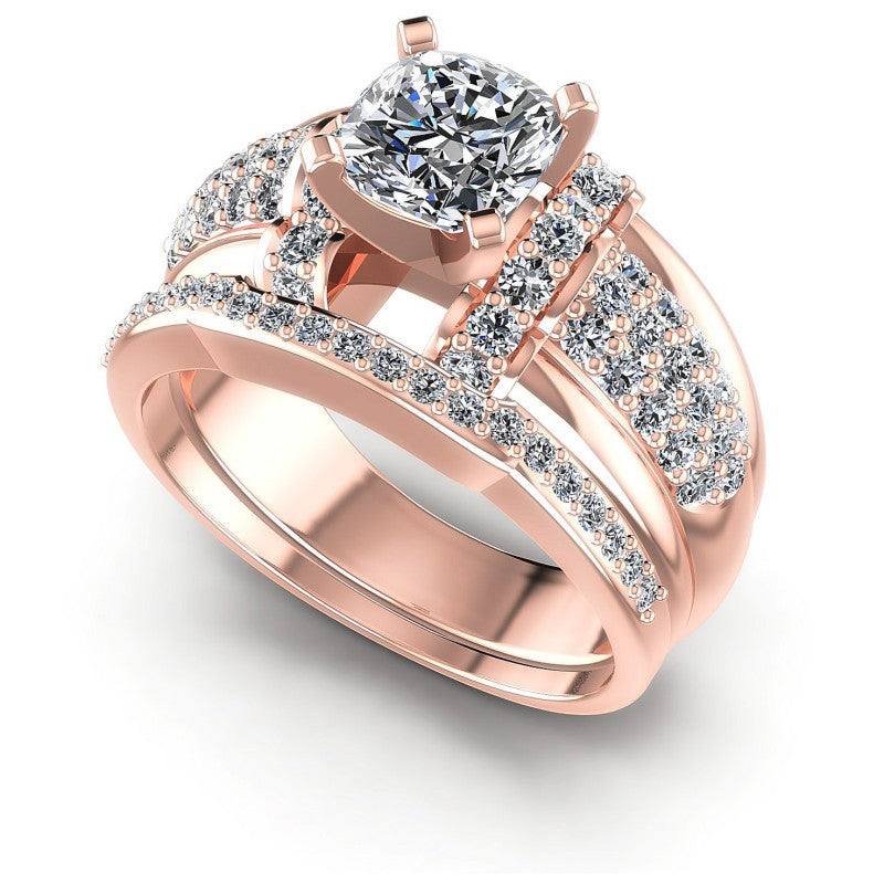 Round And Cushion Cut Diamonds Bridal Set in 18KT White Gold