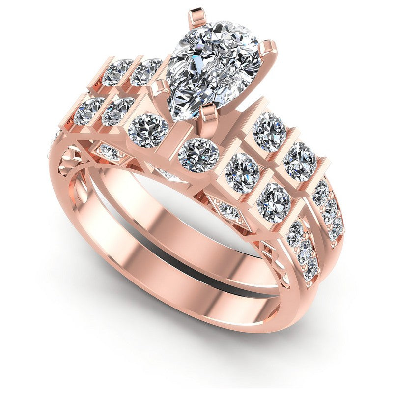 Round And Pear Cut Diamonds Bridal Set in 18KT White Gold