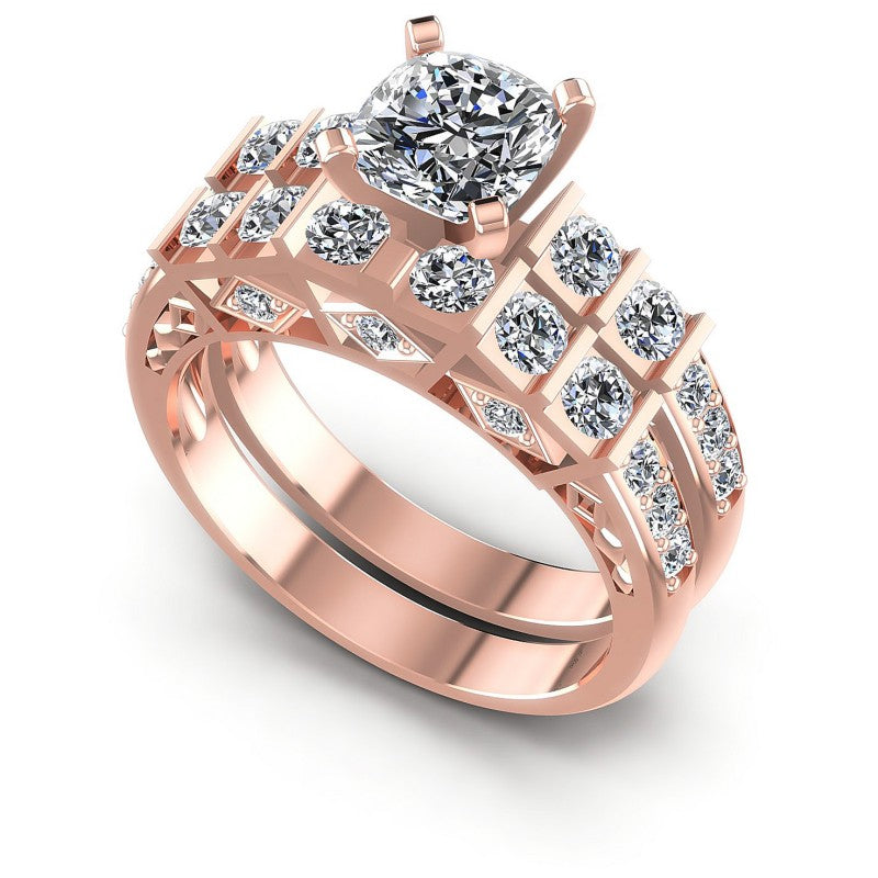 Round And Cushion Cut Diamonds Bridal Set in 18KT White Gold