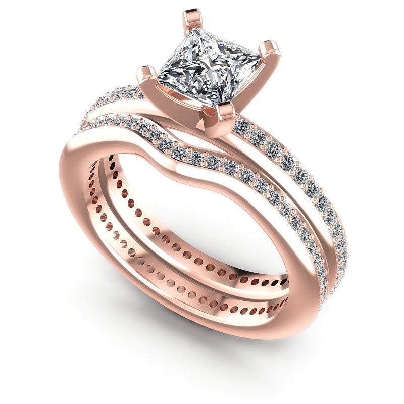 Round And Princess Cut Diamonds Bridal Set in 18KT White Gold
