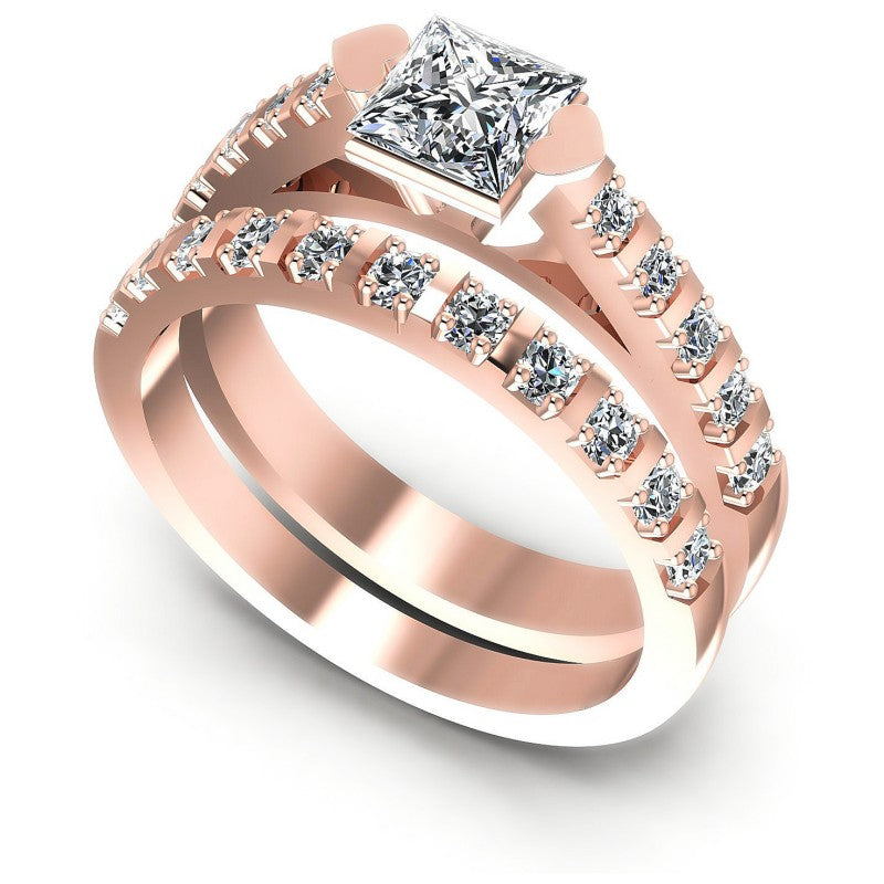 Round And Princess Cut Diamonds Bridal Set in 18KT White Gold
