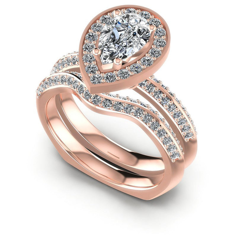 Round And Pear Cut Diamonds Bridal Set in 18KT White Gold