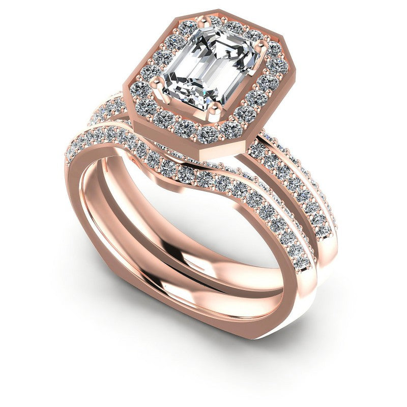 Round And Emerald Cut Diamonds Bridal Set in 18KT White Gold