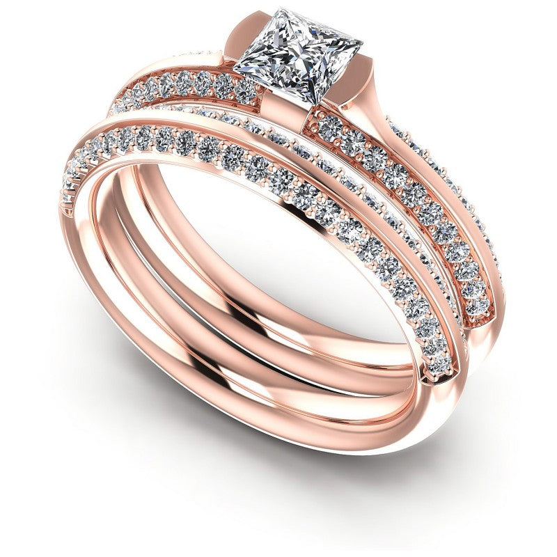 Round And Princess Cut Diamonds Bridal Set in 18KT White Gold