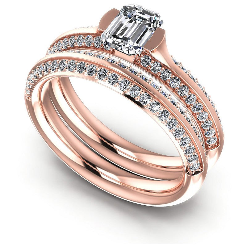 Round And Emerald Cut Diamonds Bridal Set in 18KT White Gold