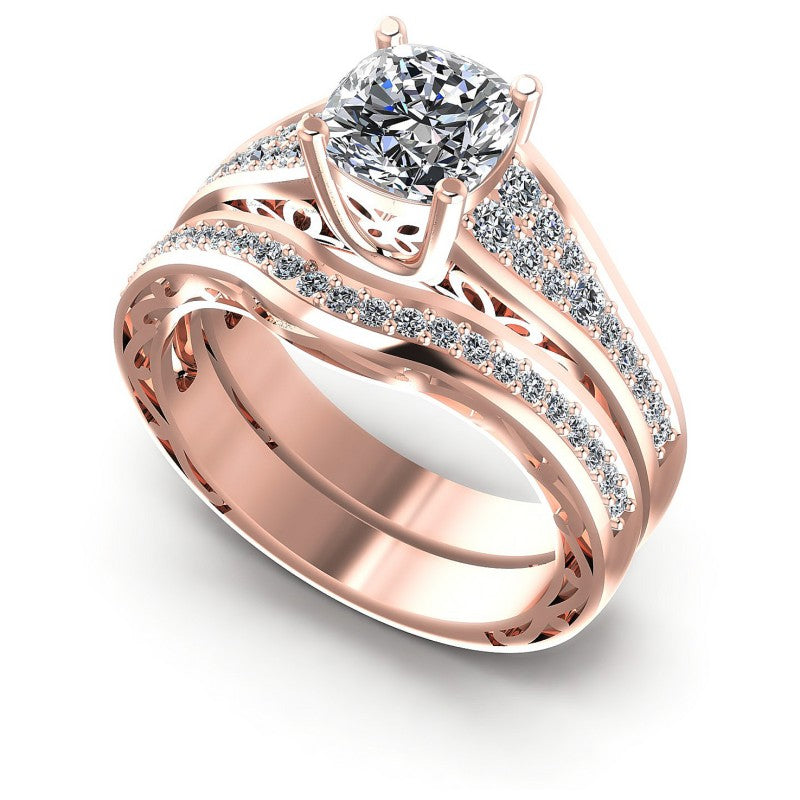 Round And Cushion Cut Diamonds Bridal Set in 18KT White Gold