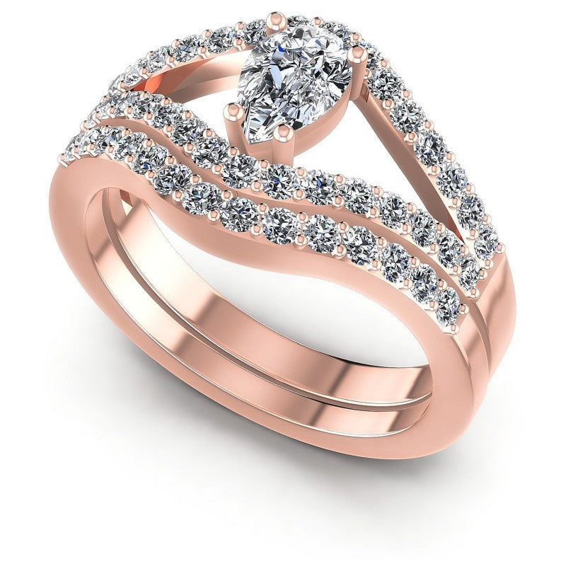 Round And Pear Cut Diamonds Bridal Set in 18KT White Gold
