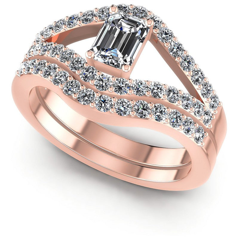 Round And Emerald Cut Diamonds Bridal Set in 18KT White Gold