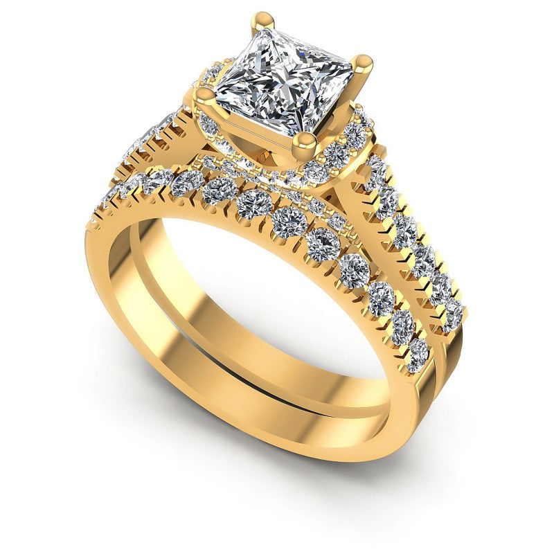 Round And Princess Cut Diamonds Bridal Set in 14KT White Gold