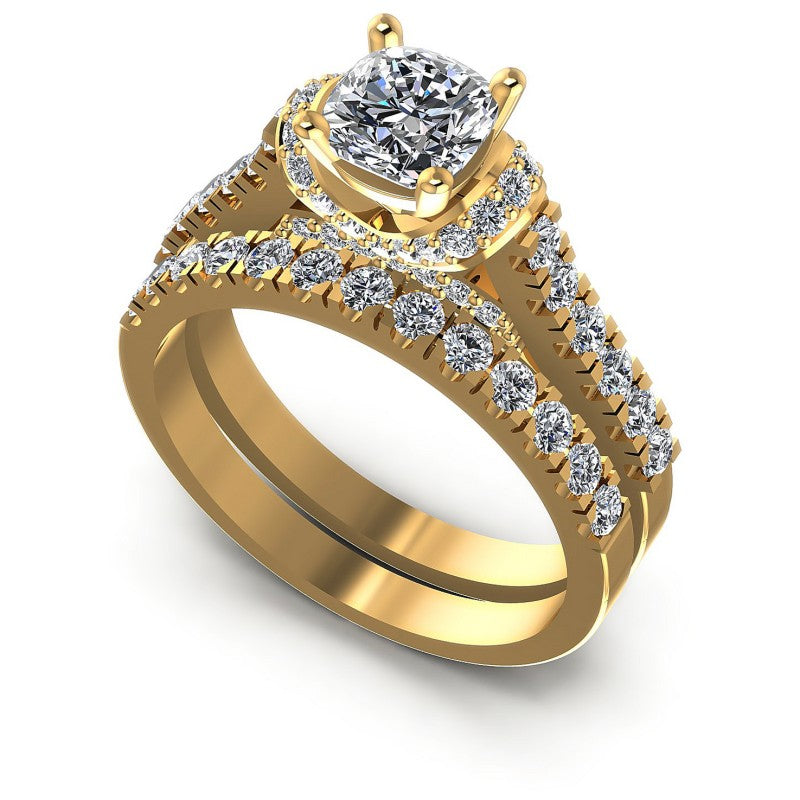 Round And Cushion Cut Diamonds Bridal Set in 14KT White Gold