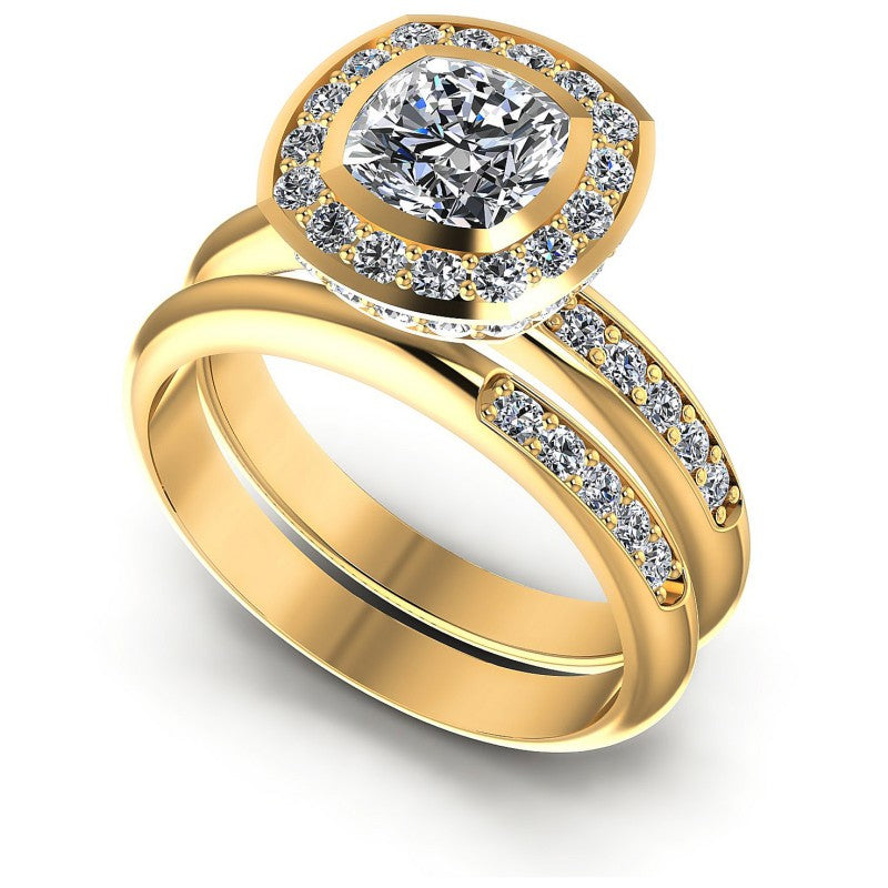 Round And Cushion Cut Diamonds Bridal Set in 14KT White Gold