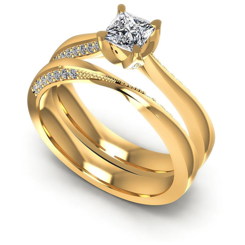 Round And Princess Cut Diamonds Bridal Set in 14KT White Gold