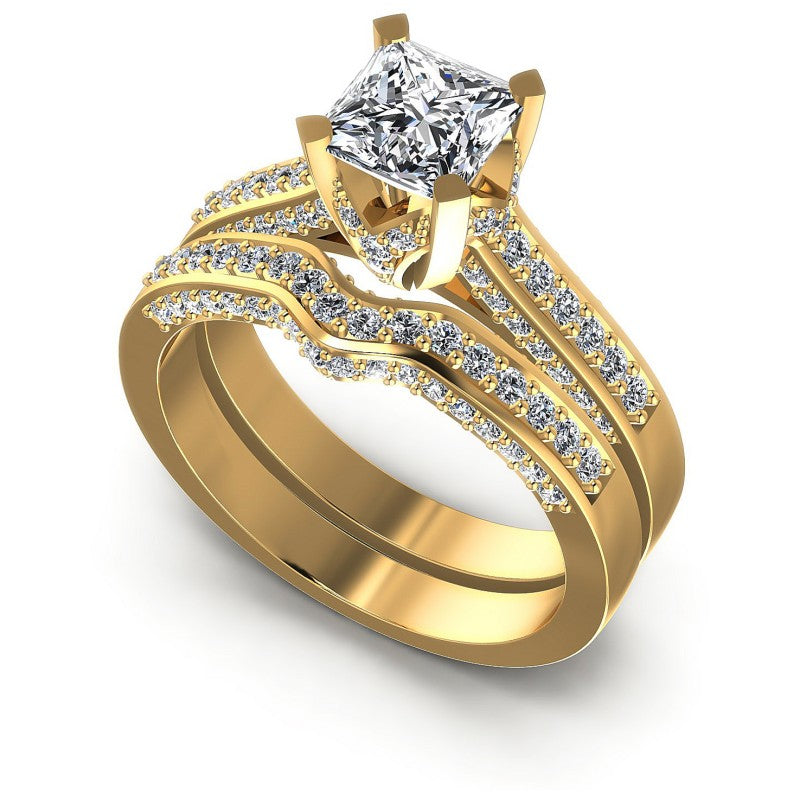 Round And Princess Cut Diamonds Bridal Set in 14KT White Gold