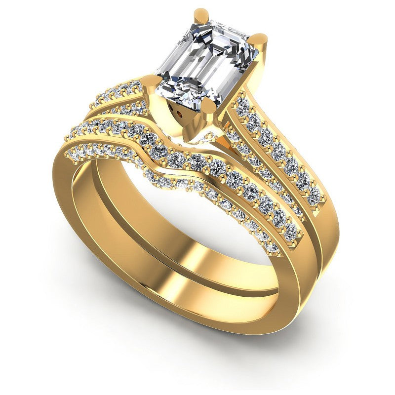 Round And Emerald Cut Diamonds Bridal Set in 14KT White Gold