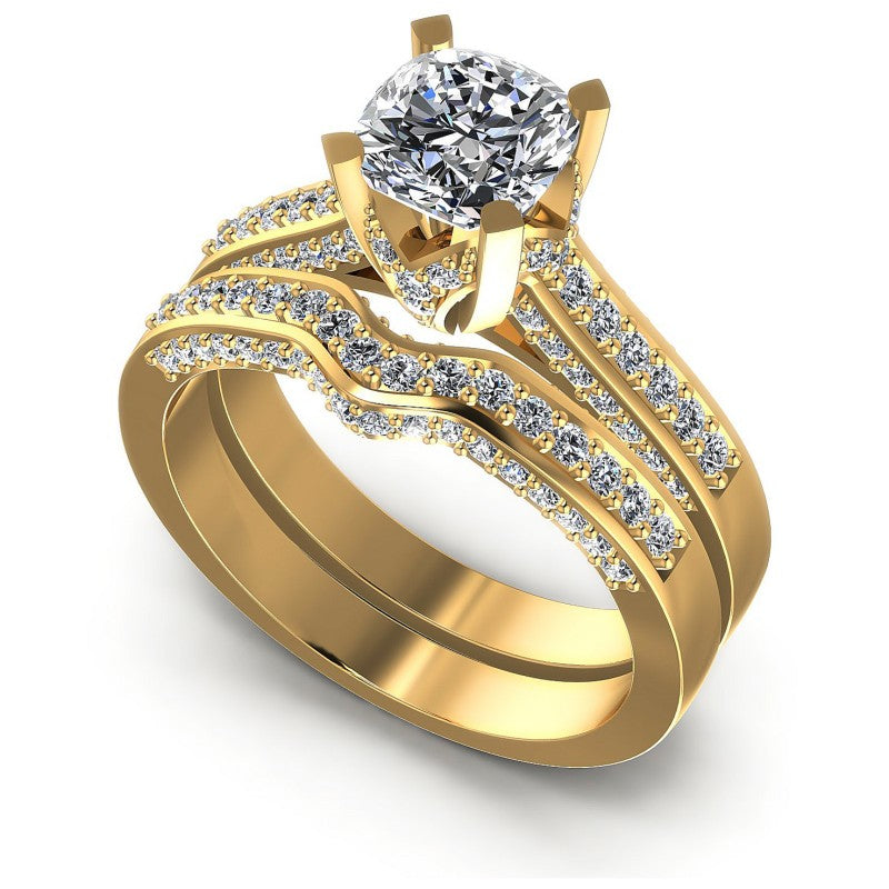 Round And Emerald Cut Diamonds Bridal Set in 14KT White Gold