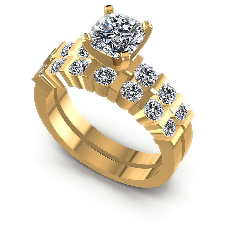 Round And Cushion Cut Diamonds Bridal Set in 14KT White Gold