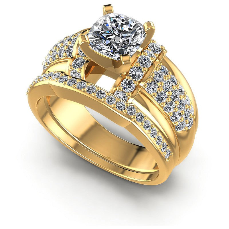 Round And Cushion Cut Diamonds Bridal Set in 14KT White Gold