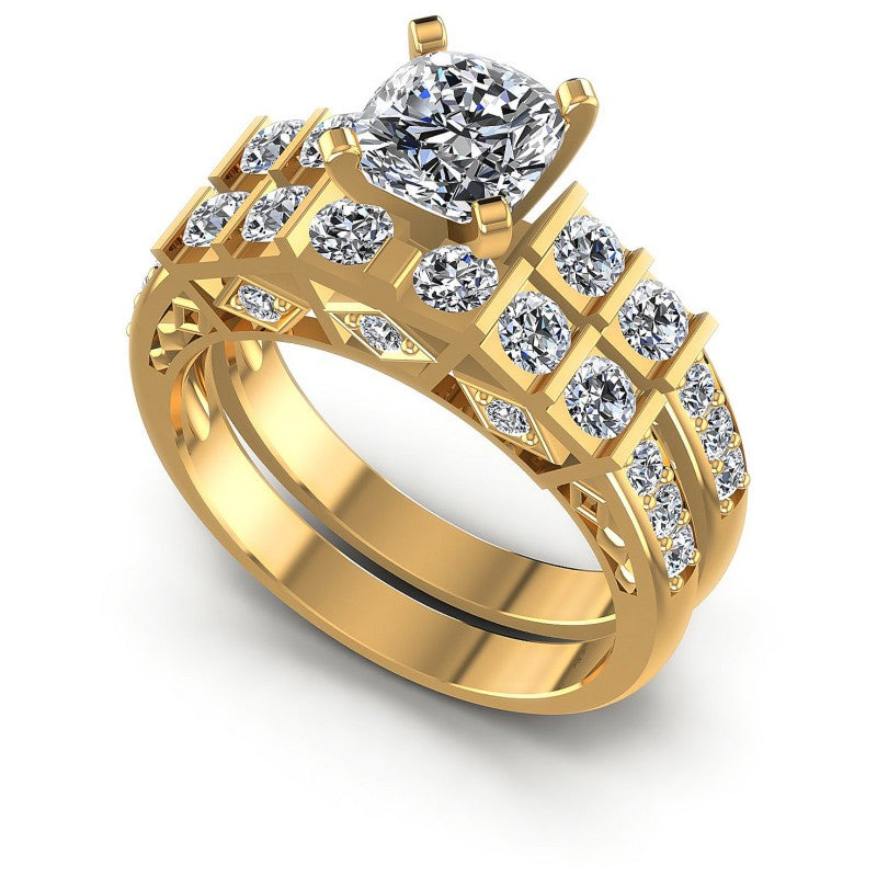 Round And Cushion Cut Diamonds Bridal Set in 14KT White Gold