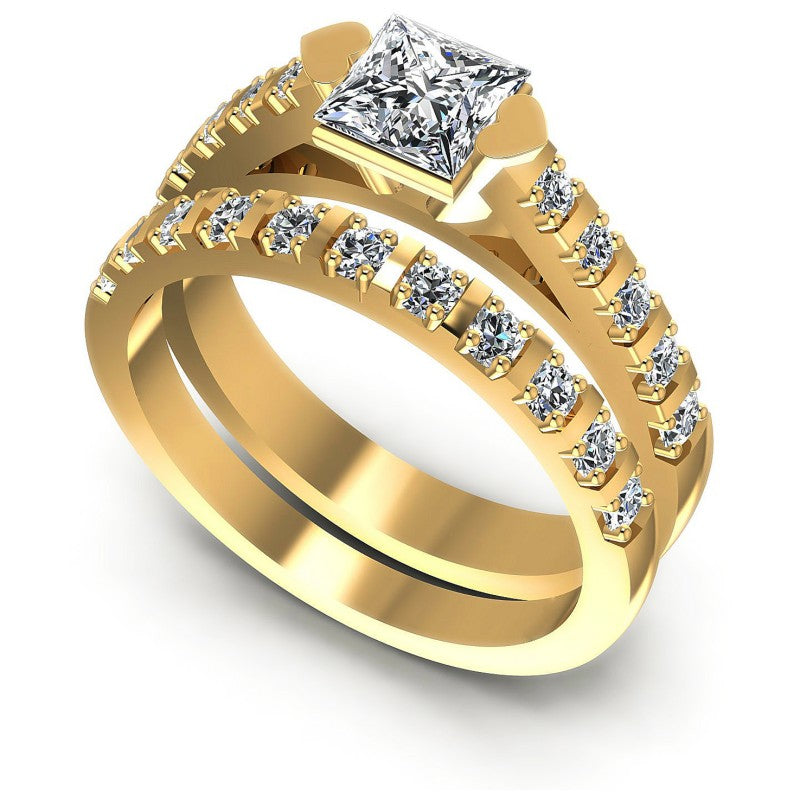 Round And Princess Cut Diamonds Bridal Set in 14KT White Gold