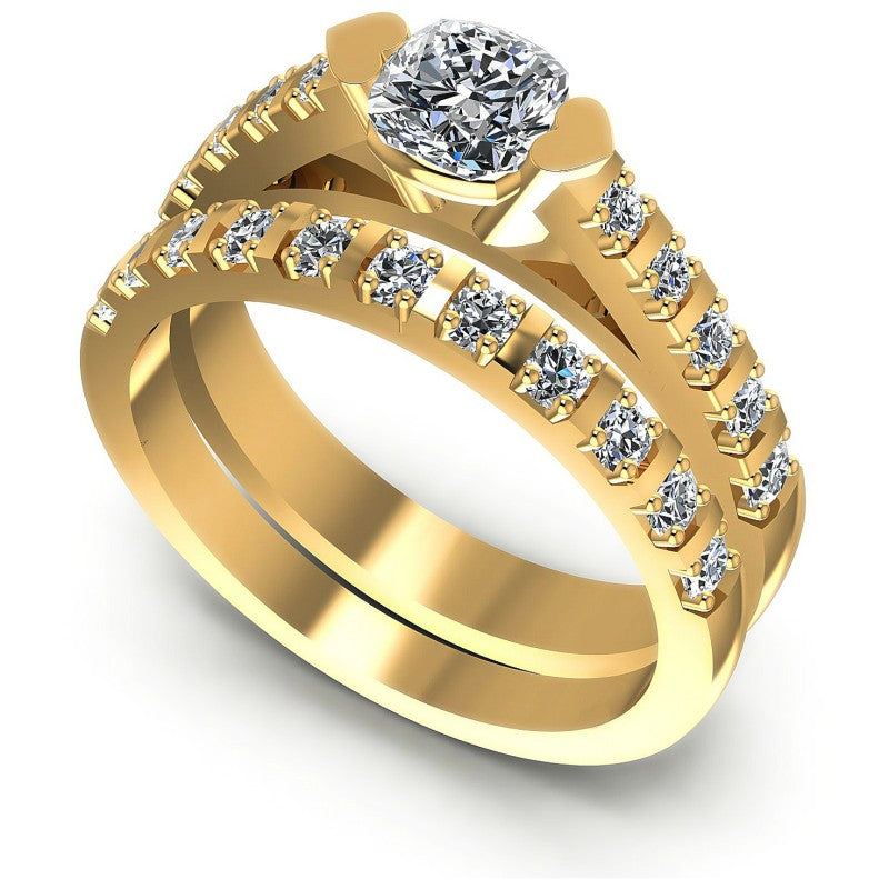 Round And Cushion Cut Diamonds Bridal Set in 14KT White Gold