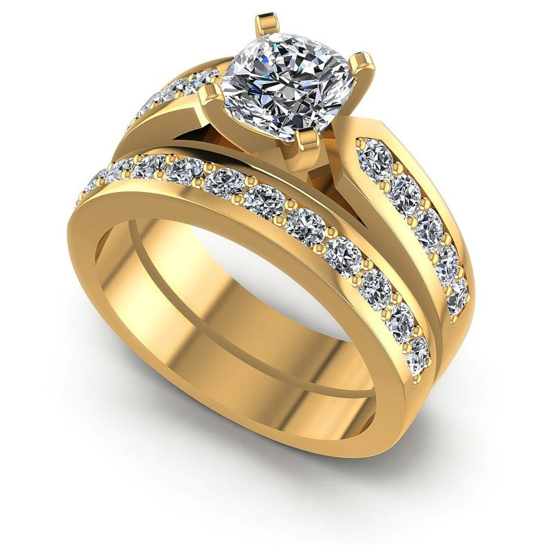 Round And Cushion Cut Diamonds Bridal Set in 14KT White Gold