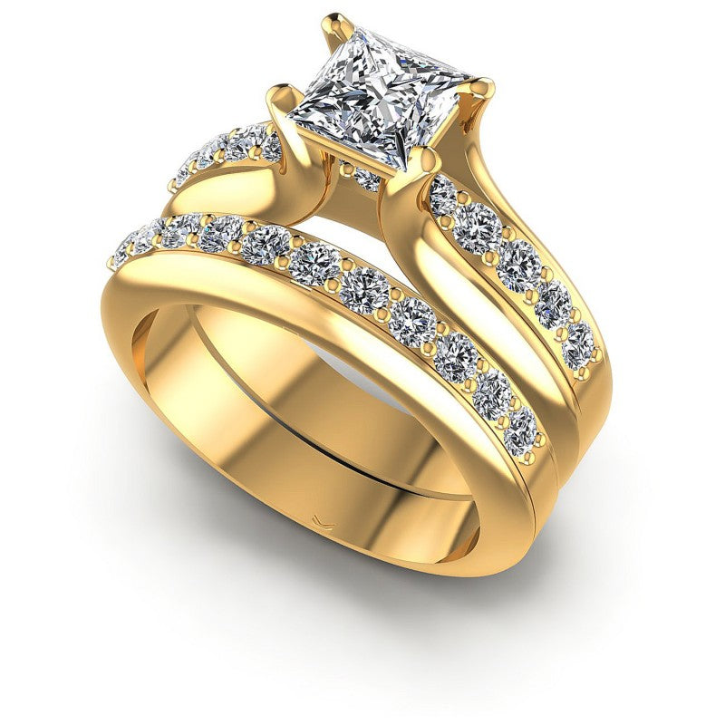 Round And Princess Cut Diamonds Bridal Set in 14KT White Gold
