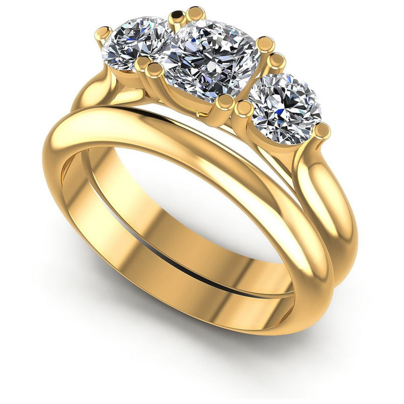 Cushion And Round Cut Diamonds Bridal Set in 14KT White Gold