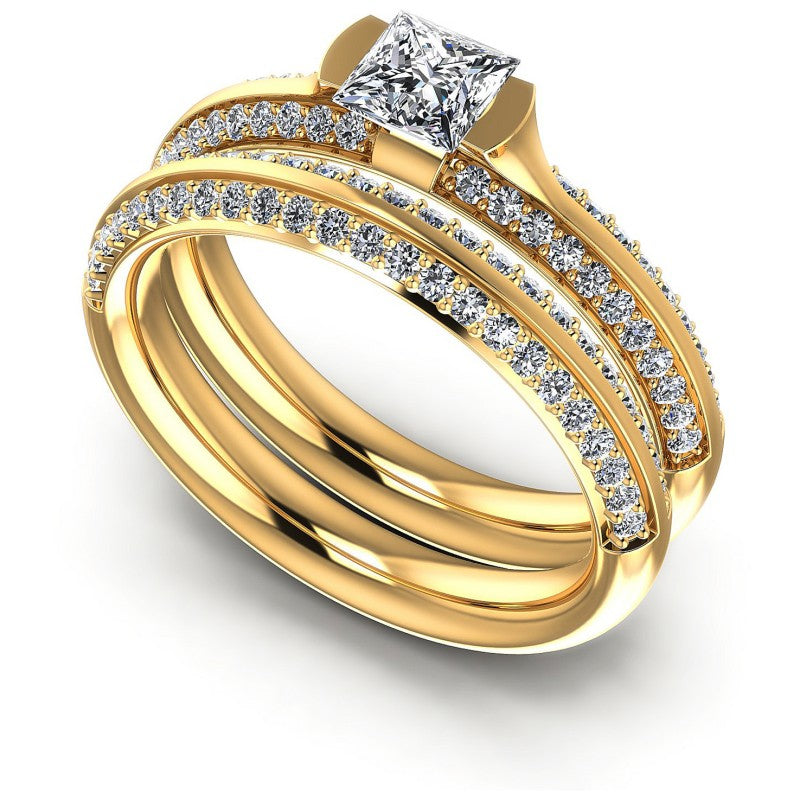 Round And Princess Cut Diamonds Bridal Set in 14KT White Gold