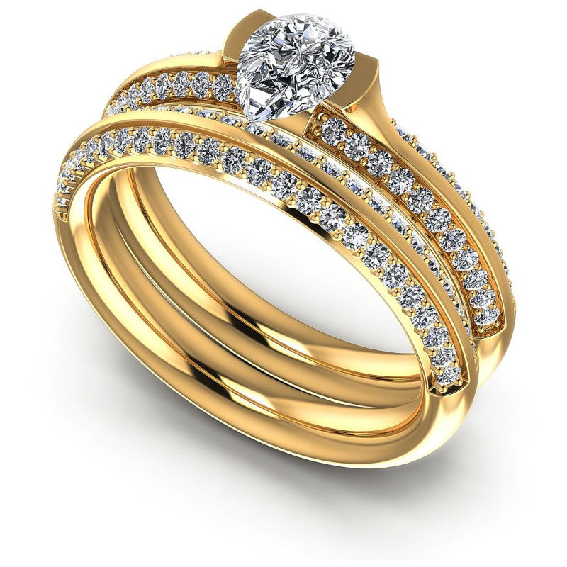 Round And Pear Cut Diamonds Bridal Set in 14KT White Gold