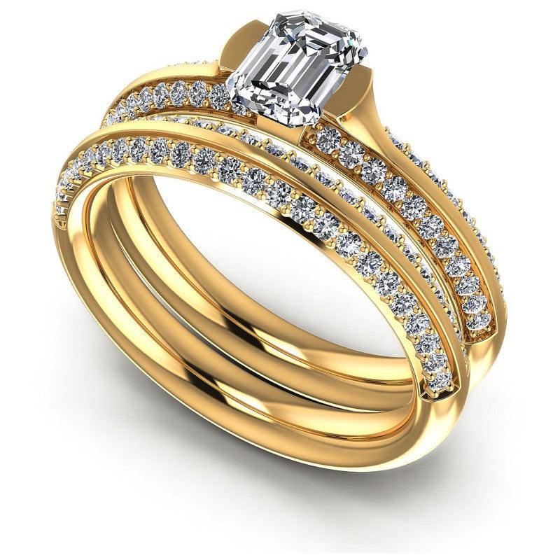 Round And Emerald Cut Diamonds Bridal Set in 14KT White Gold