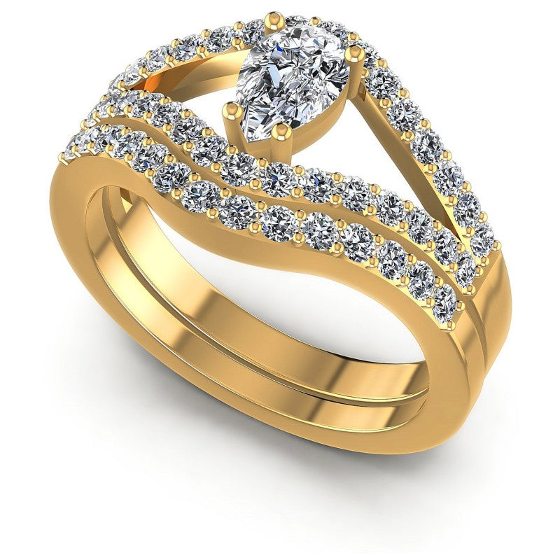 Round And Pear Cut Diamonds Bridal Set in 14KT White Gold