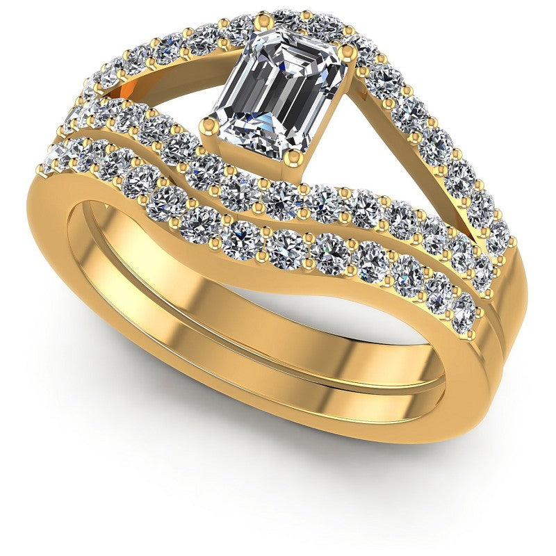 Round And Emerald Cut Diamonds Bridal Set in 14KT White Gold