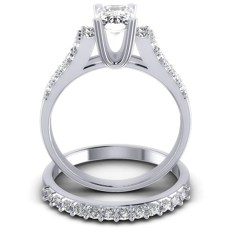 Round And Emerald Cut Diamonds Bridal Set in 14KT Yellow Gold