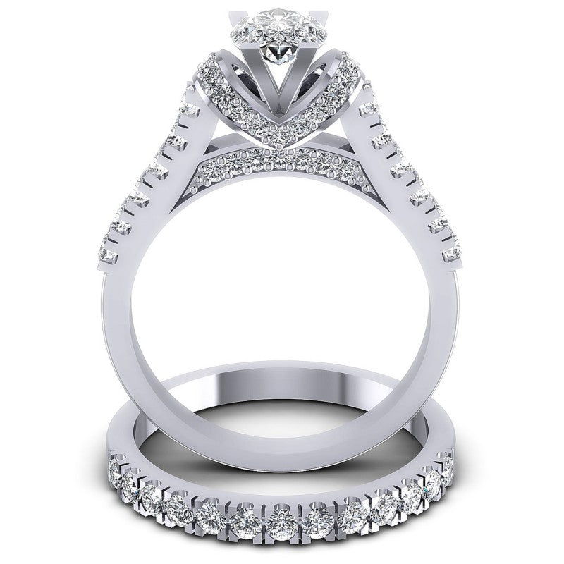 Round And Pear And Princess Cut Diamonds Bridal Set in 14KT Yellow Gold