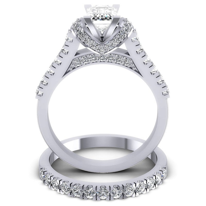 Round And Emerald Cut Diamonds Bridal Set in 14KT Yellow Gold
