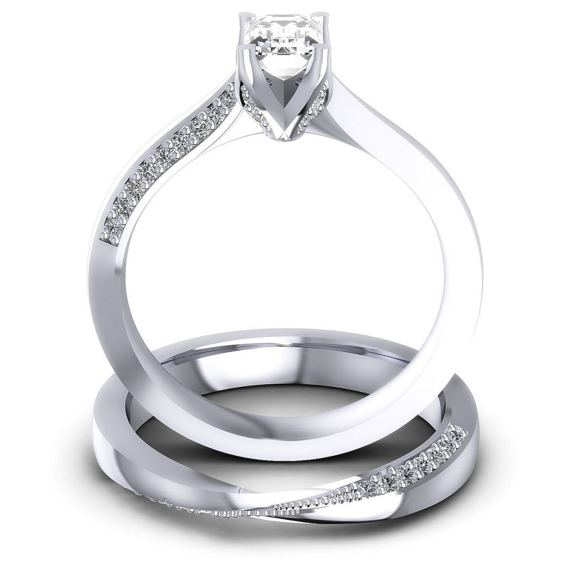 Round And Emerald Cut Diamonds Bridal Set in 14KT Yellow Gold