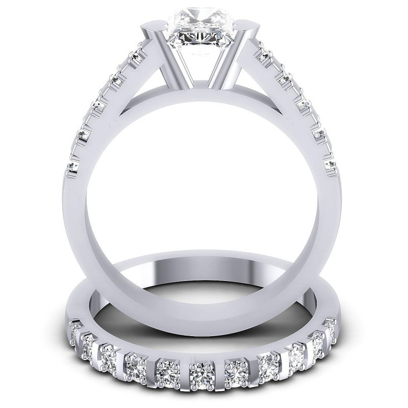 Round And Emerald Cut Diamonds Bridal Set in 14KT Yellow Gold