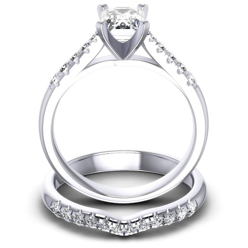 Round And Emerald Cut Diamonds Bridal Set in 14KT Yellow Gold
