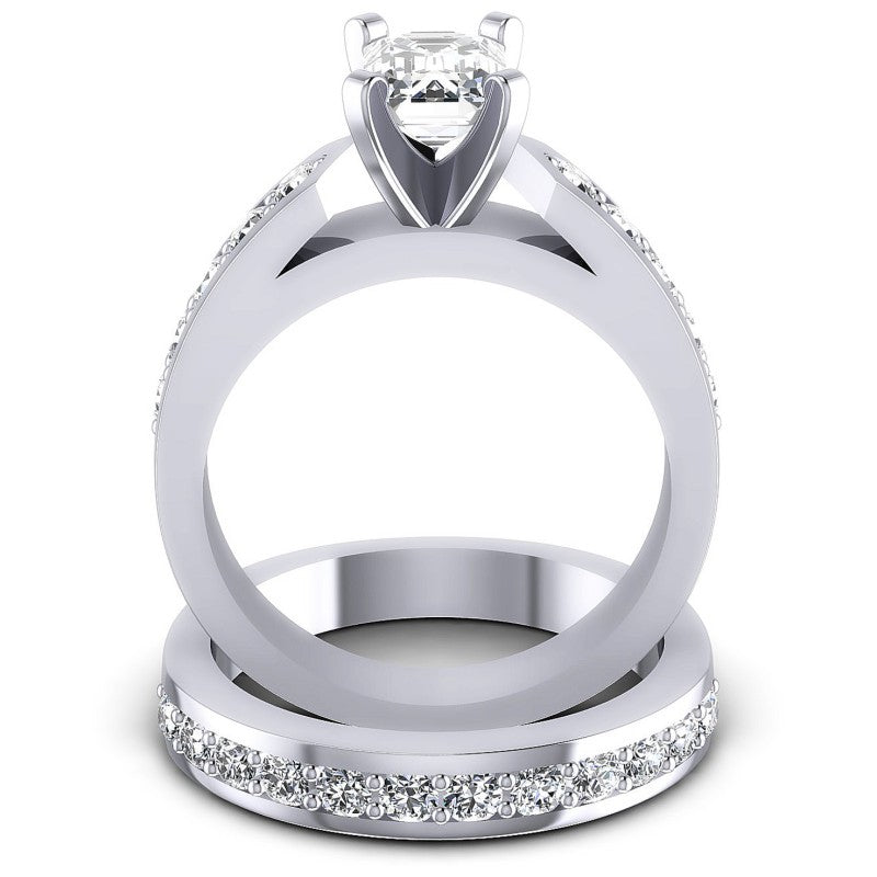 Round And Emerald Cut Diamonds Bridal Set in 14KT Yellow Gold