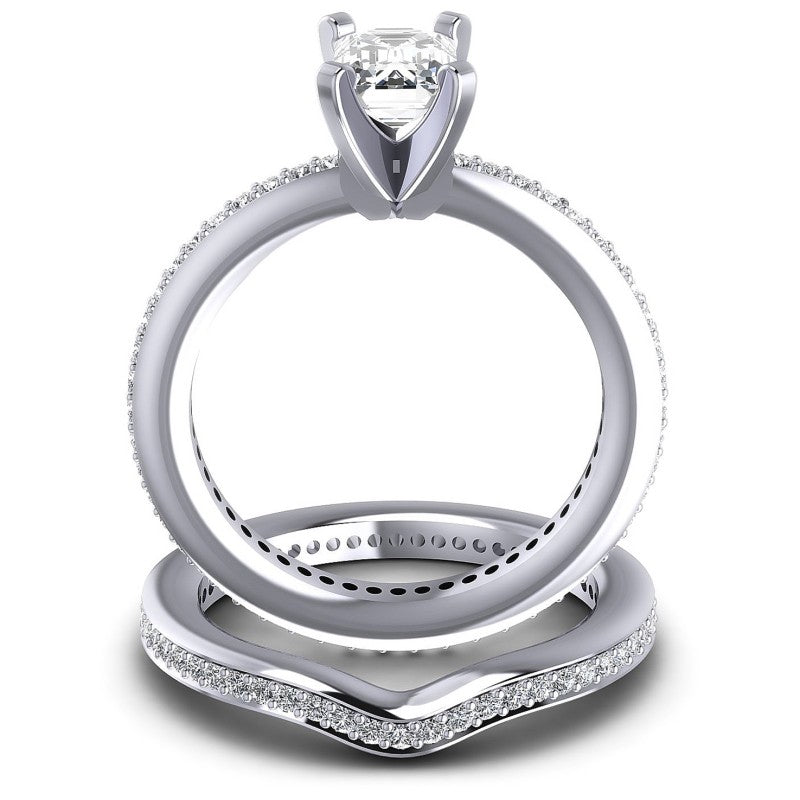 Round And Emerald Cut Diamonds Bridal Set in 14KT Yellow Gold