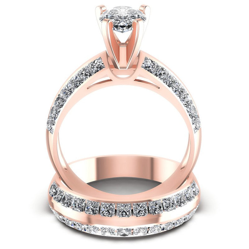 Princess And Pear Cut Diamonds Bridal Set in 18KT Yellow Gold