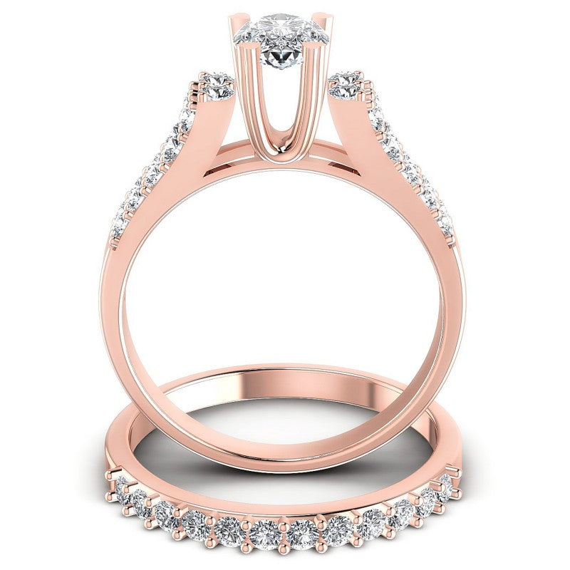 Round And Pear Cut Diamonds Bridal Set in 18KT Yellow Gold