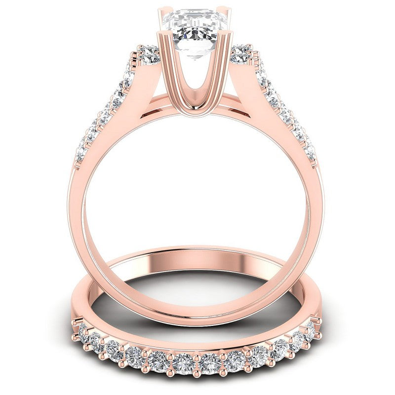 Round And Emerald Cut Diamonds Bridal Set in 18KT Yellow Gold