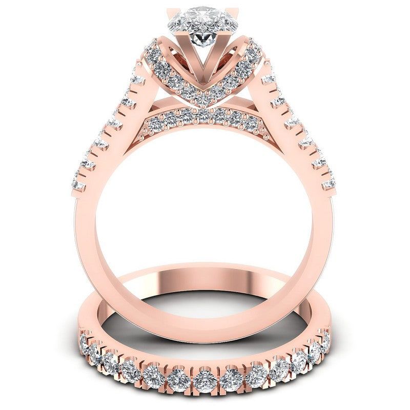 Round And Pear And Princess Cut Diamonds Bridal Set in 18KT Yellow Gold