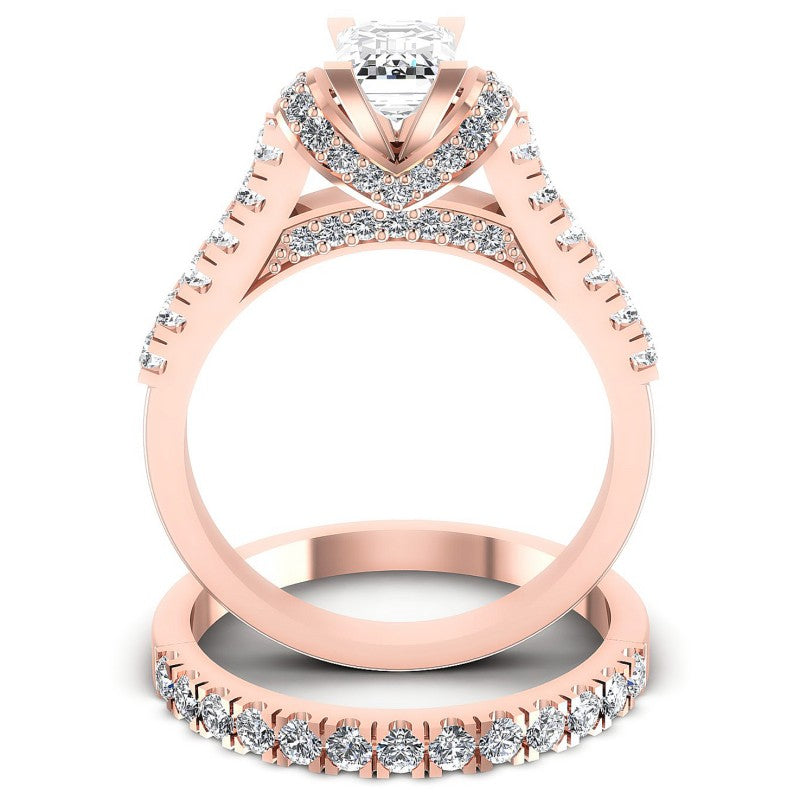 Round And Emerald Cut Diamonds Bridal Set in 18KT Yellow Gold