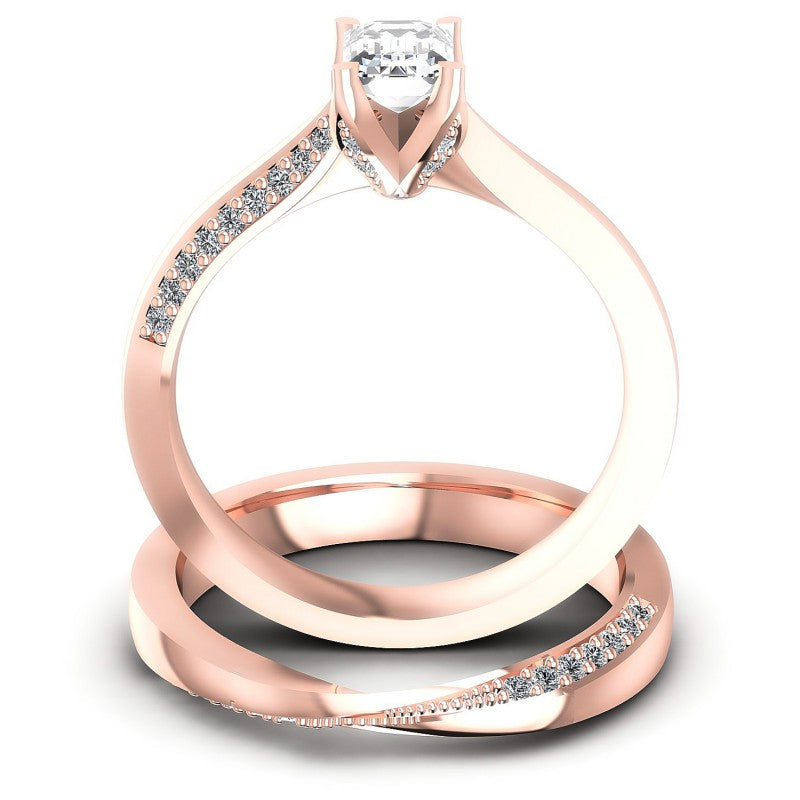 Round And Emerald Cut Diamonds Bridal Set in 18KT Yellow Gold