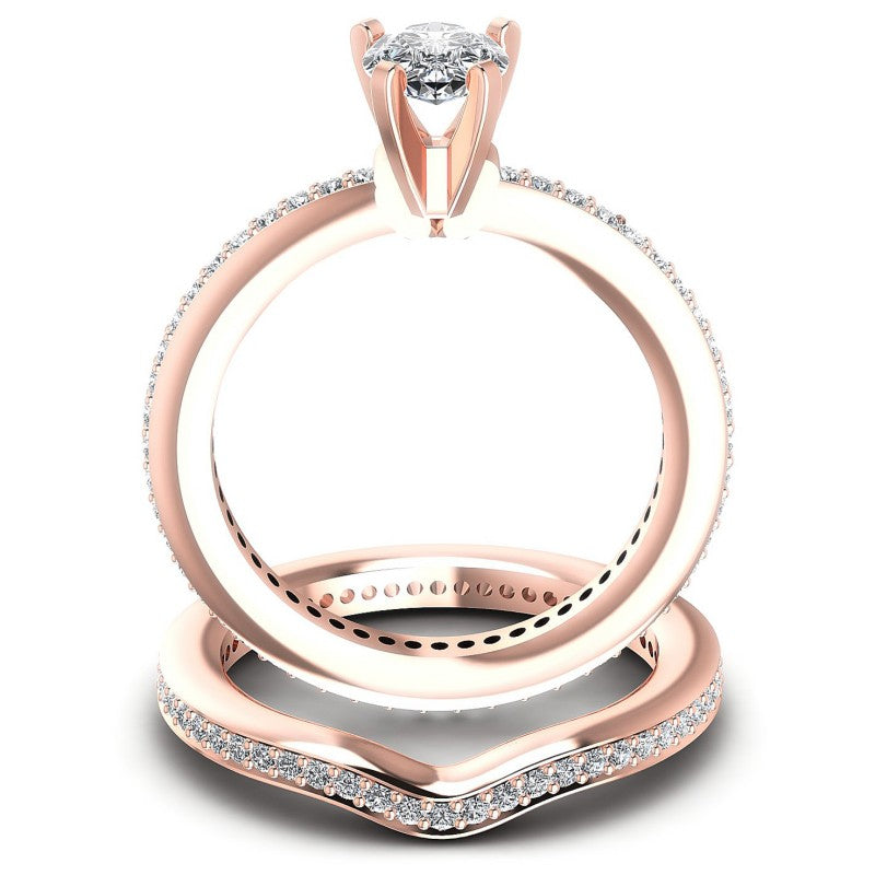 Round And Pear Cut Diamonds Bridal Set in 18KT Yellow Gold